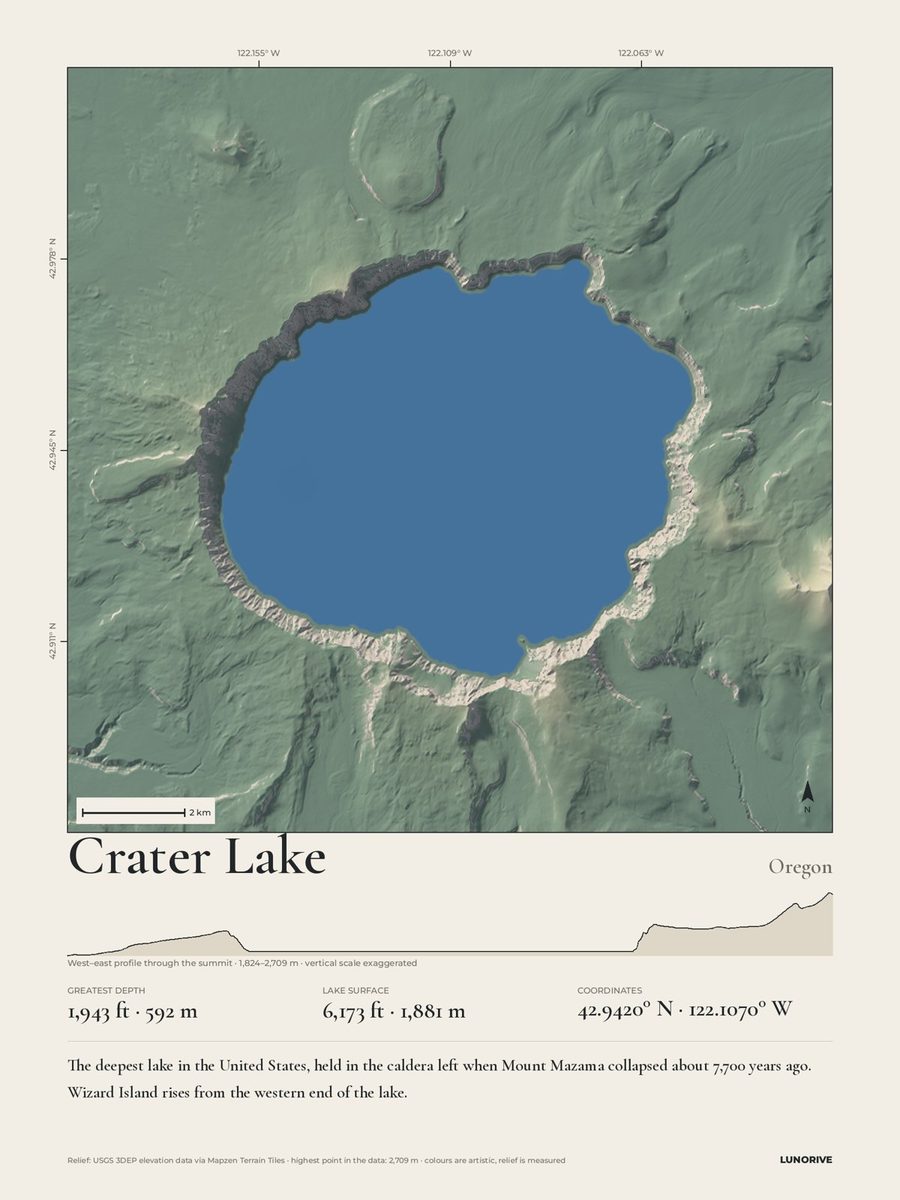 Crater Lake, Oregon: Measured Mountains print