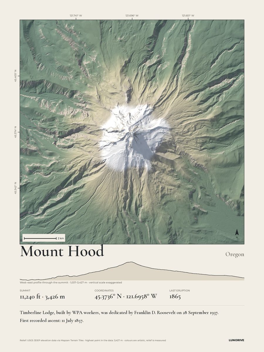 Mount Hood, Oregon: Measured Mountains print