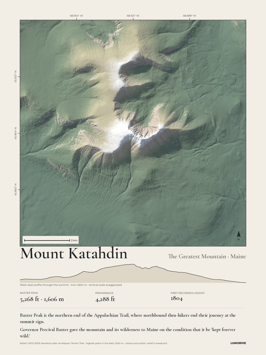 Mount Katahdin, Maine: Measured Mountains print
