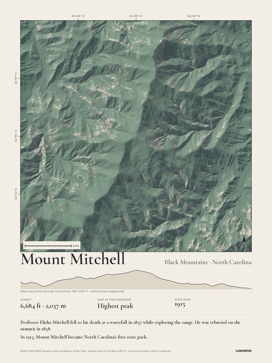 Mount Mitchell, North Carolina: Measured Mountains print