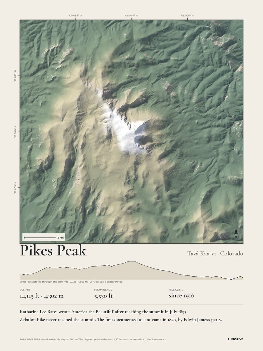 Pikes Peak, Colorado: Measured Mountains print